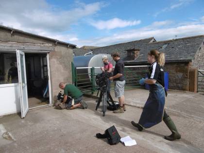 Filming through the door into the dairy